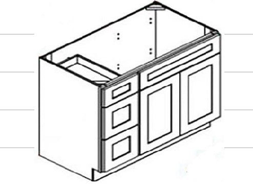 VANITY SINK BASE 42" LEFT 3 DRAWER