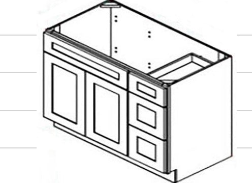 VANITY SINK BASE 42" RIGHT 3 DRAWER