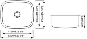 Single Undermount Sink 18G 21"x18"x9"