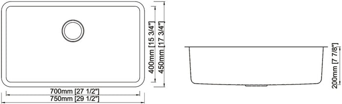 Single Undermount Sink 18G 30" x 18" x 8" R25mm