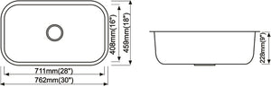 Single Undermount Sink 18G 30" x 18" x 9"