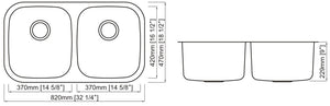 Double Undermount Sink 50/50 18G 32" x 19" x 9"