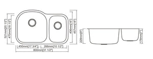 Double Undermount Sink 70/30 18G 32" x 21" x 9/7"