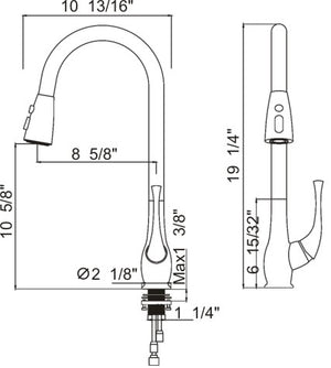 Ratel Pull Down kitchen Faucets 10 13/16" x 19 1/4"  Brushed nickel