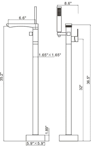 Floor mounted square Bathtub Fillers Chrome