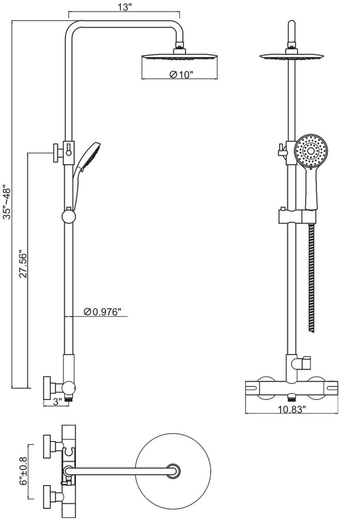 Shower system with 8" round rainfall shower head Chrome