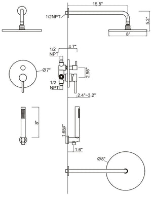 Concealed Shower system with 10" round rainfall shower head Brush nickel