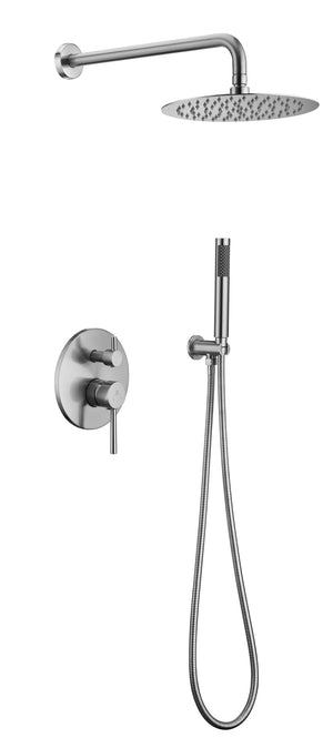 Concealed Shower system with 10" round rainfall shower head Brush nickel