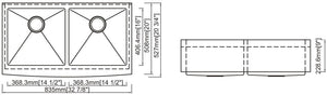 Double Handmade Apron-Front Sink 16G 33"x20"x10" with Grids and a Strainer R10mm