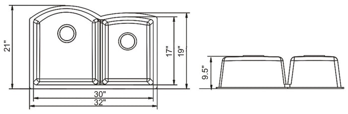 Double Granite Sink 60/40 32"x21"x9.5" Mocha