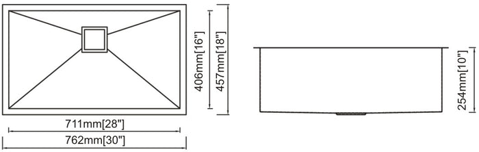 Single Handmade Sink 16G 30"x18"x10"  R0mm