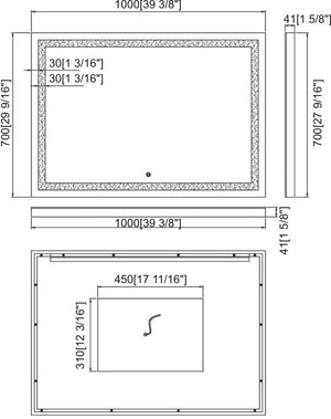 Led Mirror 39 3/8"W x 27 9/16"H x 1 5/8"D