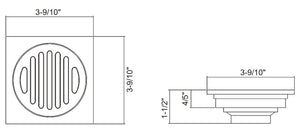 Square Shower Drain 3 9/10"W x 3 9/10"D x 1 1/2"H Chrome