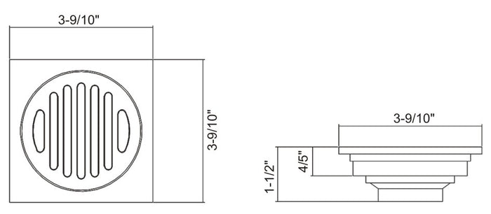 Square Shower Drain 3 9/10"W x 3 9/10"D x 1 1/2"H Chrome