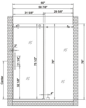 Frameless shower door (10mm)thick tempered glass 60"W x 76"H Chrome