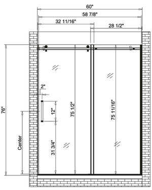 Frameless shower door (8mm)thick tempered glass 60"W x 76"H Chrome