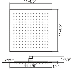 Square rain shower head 11 4/5"W x 11 4/5"H x 1 7/9"D Brush nickel