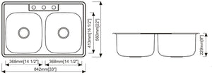 Double Top-Mount Sink 20G 33"x22"x9"