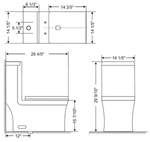 One Piece Square Toilet with Soft Closing Seat and Dual Flush Height 29 9/10"