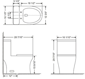 One Piece Oval Toilet with Soft Closing Seat and Dual Flush Height 29 7/10"