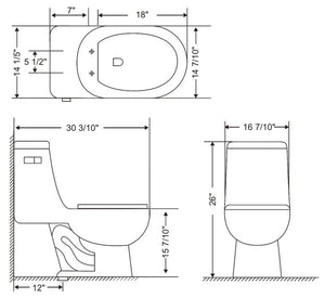 One Piece Oval Toilet with Soft Closing Seat and Dual Flush Height 26"