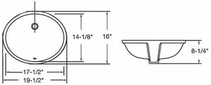 Ceramic oval undermount sink  19 1/2"L x 16"W x 8 1/4"H