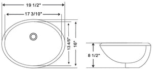 Ceramic oval undermount sink  19 1/2"L x 16"W x 8 1/2"H