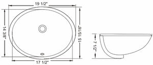 Ceramic oval undermount sink 18 1/2"L x 15"W x 7 7/8"H