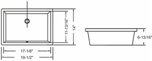 Ceramic square undermount sink 19 1/2"L x 14"W x 6 13/16"H