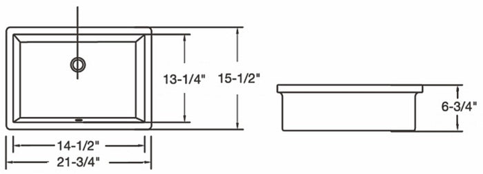 Ceramic square undermount sink 21 3/4"L x 15 1/2"W x 6 3/4"H