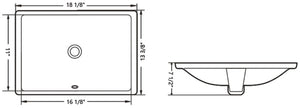 Ceramic square undermount sink 18 1/8"L x 13 3/8"W x 7 1/2"H