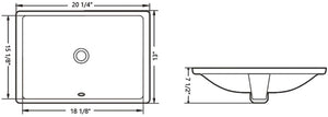 Ceramic square undermount sink 20 1/4"L x 15 1/8"W x 7 1/2"H