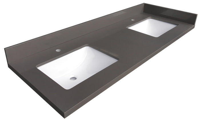 Double Sinks Gray Quartz Vanity Top 61.5"x 22.5"x1.5"